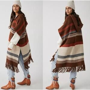 Free People Western Bohemian Leslie Striped Poncho in Canyon Combo Brown OS